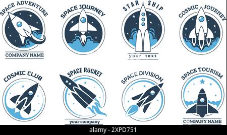 Set di logo Cartoon Space Rocket Illustrazione Vettoriale