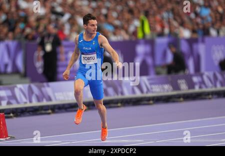 Stade de France, Parigi, Francia. 11 febbraio 2023. Filippo Tortu (Italia) gareggia nel primo turno maschile 200 m il giorno 10 dei Giochi Olimpici allo Stade de France di Parigi, Francia. Ulrik Pedersen/CSM/Alamy Live News Foto Stock