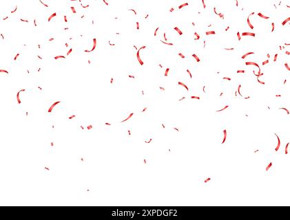 Coriandoli rossi, nastri di carta cadenti isolati su sfondo bianco. Decorazione per feste di compleanno. Illustrazione Vettoriale