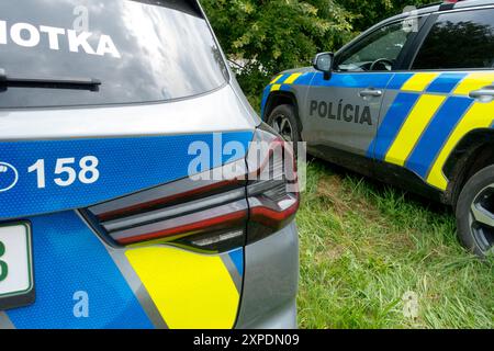 Marcatura di auto di polizia slovacca auto di polizia slovacca auto di polizia in Europa Foto Stock