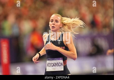 5 agosto 2024: Keely Hodgkinson (Gran Bretagna) vince l'oro durante la finale femminile dei 800 m il giorno 10 dei Giochi Olimpici allo Stade de France di Parigi, Francia. Ulrik Pedersen/CSM. Crediti: CAL Sport Media/Alamy Live News Foto Stock