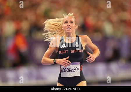 5 agosto 2024: Keely Hodgkinson (Gran Bretagna) vince l'oro durante la finale femminile dei 800 m il giorno 10 dei Giochi Olimpici allo Stade de France di Parigi, Francia. Ulrik Pedersen/CSM. Crediti: CAL Sport Media/Alamy Live News Foto Stock