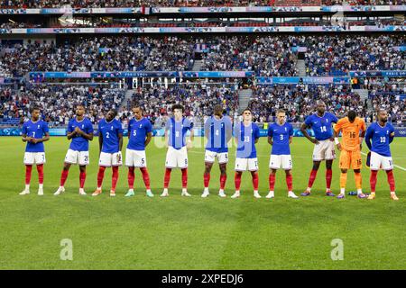 Lione, Francia. 5 agosto 2024. Lione, Francia, 5 agosto 2024: I giocatori di Francia sono visti prima delle Olimpiadi Parigi 2024 uomini partita di calcio semifinale tra Francia ed Egitto allo Stade de Lyon di Lione, Francia. (Ane Frosaker/SPP) credito: SPP Sport Press Photo. /Alamy Live News Foto Stock