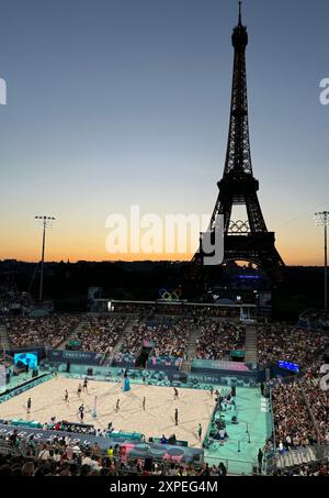 Parigi, p. 5 agosto 2024. Vista della Torre Eiffel a Parigi, in Francia, durante le Olimpiadi estive del 2024 il 5 agosto 2024. Crediti: Mpi34/Media Punch/Alamy Live News Foto Stock