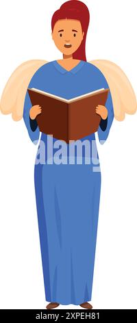 Angelo di Natale che canta tenendo un libro con un vestito blu Illustrazione Vettoriale
