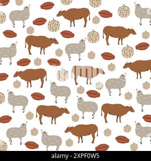 pecore carine, toro con melone e cacao come sfondo Illustrazione Vettoriale
