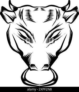 Un design a testa di bufalo. Animali selvatici. Facile da modificare. Perfetto per loghi, adesivi, tatuaggi, icone Illustrazione Vettoriale