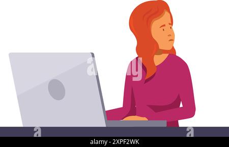 Una donna d'affari è molto attenta mentre lavora al suo notebook, mostrando le sfide e le esigenze del moderno ambiente di lavoro Illustrazione Vettoriale