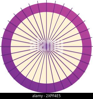 Vivace illustrazione di un tradizionale ombrellone giapponese, con un design circolare con bordo esterno viola e delicate razze che irradiano dal centro Illustrazione Vettoriale
