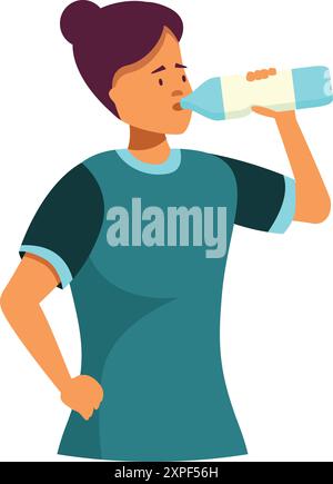 La giovane infermiera si sta godendo una bevanda rinfrescante d'acqua dopo un lungo turno in ospedale Illustrazione Vettoriale