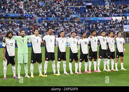 Decines Charpieu, Francia. 5 agosto 2024. Team Egypt, calcio, semifinale maschile tra Francia ed Egitto durante i Giochi Olimpici di Parigi 2024 il 5 agosto 2024 allo stadio Groupama di Decines-Charpieu vicino a Lione, Francia - foto Frederic Chambert/Panoramic/DPPI Media Credit: DPPI Media/Alamy Live News Foto Stock