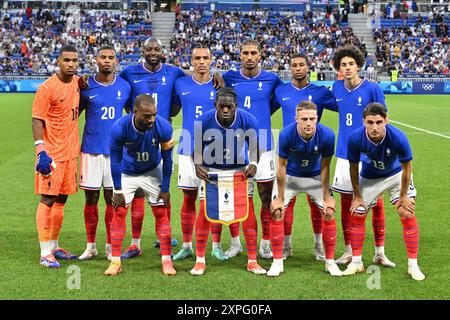 Decines Charpieu, Francia. 5 agosto 2024. Team France, calcio, semifinale maschile tra Francia ed Egitto durante i Giochi Olimpici di Parigi 2024 il 5 agosto 2024 allo stadio Groupama di Decines-Charpieu vicino a Lione, Francia - foto Frederic Chambert/Panoramic/DPPI Media Credit: DPPI Media/Alamy Live News Foto Stock