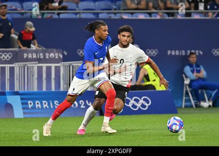 Decines Charpieu, Francia. 5 agosto 2024. Michael Olise (Francia), calcio, semifinale maschile tra Francia ed Egitto durante i Giochi Olimpici di Parigi 2024 il 5 agosto 2024 allo stadio Groupama di Decines-Charpieu vicino a Lione, Francia - foto Frederic Chambert/Panoramic/DPPI Media Credit: DPPI Media/Alamy Live News Foto Stock