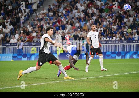 Decines Charpieu, Francia. 5 agosto 2024. Jean-Philippe Mateta (Francia), calcio, semifinale maschile tra Francia ed Egitto durante i Giochi Olimpici di Parigi 2024 il 5 agosto 2024 allo stadio Groupama di Decines-Charpieu vicino a Lione, Francia - foto Frederic Chambert/Panoramic/DPPI Media Credit: DPPI Media/Alamy Live News Foto Stock