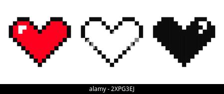 Illustrazione del gioco retro pixel Heart 8 bit y2k. Segno di salute del giocatore di cuore. Grafica pixel. Umore dell'estetica degli anni '90. Illustrazione vettoriale Illustrazione Vettoriale