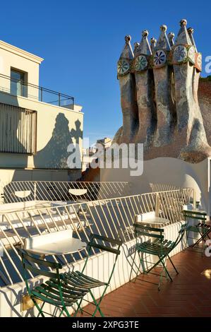 Sul tetto di Casa Batllo, Barcellona Foto Stock
