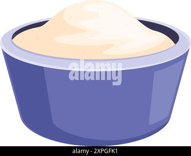 Il recipiente in ceramica blu viene riempito fino all'orlo con un impasto denso e cremoso, pronto per la fase successiva di una deliziosa ricetta di cottura Illustrazione Vettoriale