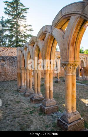 Gli archi del chiostro. San Juan de Duero monastero, Soria, Spagna. Foto Stock