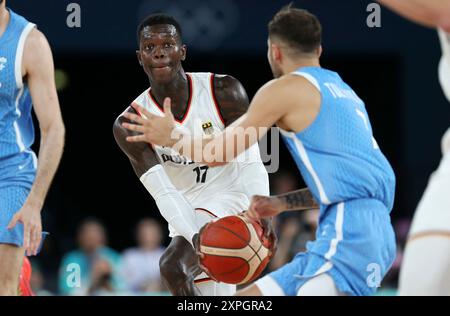 Parigi, Frankreich. 5 agosto 2024. Firo : 06.08.2024, Olympia 2024 Parigi, Olimpiadi estive a Parigi 2024, i Giochi Olimpici di Parigi 2024, 33 ° Giochi Olimpici, Basket uomini quarti di finale Grecia - Germania Dennis Schroder Germania crediti: dpa/Alamy Live News Foto Stock