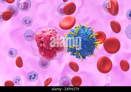 Terapia con cellule T DELL'AUTO nella leucemia linfocitica acuta (TUTTE) - Vista ravvicinata illustrazione 3d. Foto Stock
