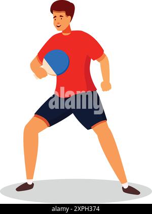 Giovane che gioca a ping pong con la maglietta rossa concentrandosi per vincere la partita Illustrazione Vettoriale