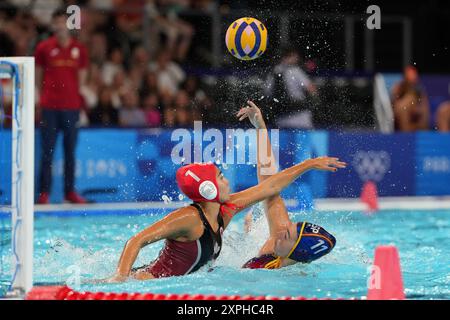 Parigi, Francia. 6 agosto 2024. Durante i quarti di finale di pallanuoto femminile Spagna-Canada alle Olimpiadi del 2024, martedì 6 agosto 2024, a Parigi, Francia. (Foto di Gian Mattia D'Alberto/LaPresse) durante le donne&#x573; i quarti di finale di pallanuoto Spagna-Canada alle Olimpiadi 2024, martedì 6 agosto 2024, a Parigi, Francia. (Foto di Gian Mattia D'Alberto/LaPresse) credito: LaPresse/Alamy Live News Foto Stock