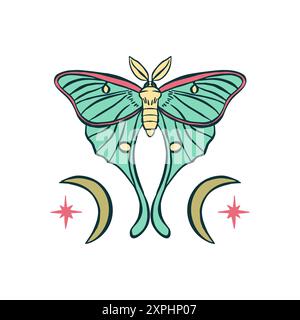 Luna moth illustrazione disegnata a mano isolata su bianco Illustrazione Vettoriale