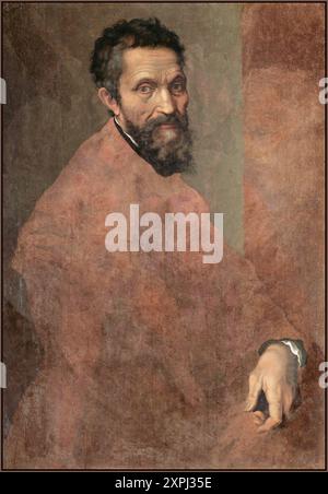 MICHELANGELO ritratto olio su legno (incompiuto) dell'artista Daniele da Volterra (Daniele Ricciarelli) (italiano, Volterra 1509-1566 Roma) Michelangelo Buonarroti (1475-1564), probabilmente circa 1544 olio su legno; Michelangelo Buonarroti (1475-1564) artista: Attribuito a Daniele da Volterra (italiano, Volterra 1509-1566 Roma) Data: Probabilmente circa 1545 Medio: Olio su legno probabilmente dipinto intorno al 1545, quando Michelangelo avrebbe avuto circa settant'anni. Foto Stock