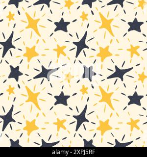 Motivo a stelle per le feste. Motivo a stella senza cuciture. Stelle luminose di vari colori. Design per vivaio e tessuti, scrapbooking e copertine. Foto Stock