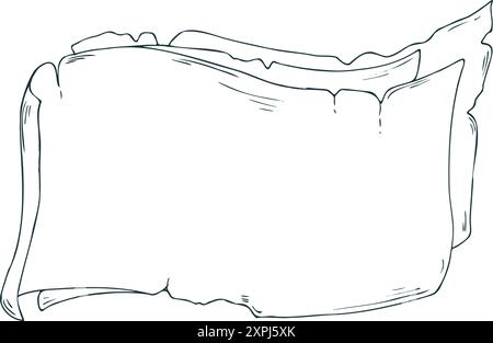 Fogli di carta, papiro, vecchi pezzi in una pila. La line art è una semplice illustrazione disegnata a mano con inchiostro bianco e nero. EPS vettoriale isolato Illustrazione Vettoriale