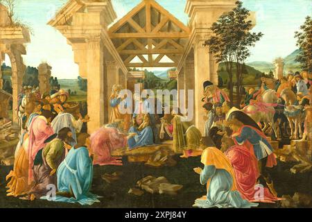 Die Anbetung der Heiligen Drei Könige, l'Adorazione dei Magi, Gemälde von Sandro Botticelli 1. März 1445 - 1510, einer der bedeutendsten italienis Foto Stock