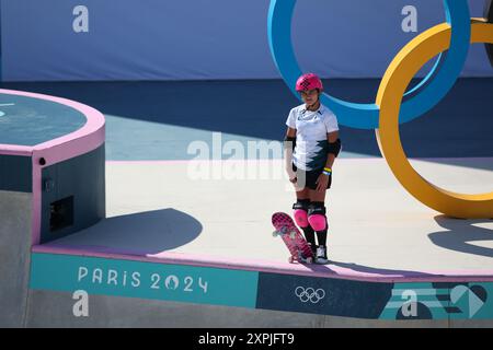 PARIGI, FRANCIA. 6 agosto 2024. Arisa Trew del Team Australia durante la finale del Women's Park dell'undicesimo giorno dei Giochi Olimpici di Parigi 2024 a Place de la Concorde Parigi, Francia. Crediti: Craig Mercer/Alamy Live News Foto Stock