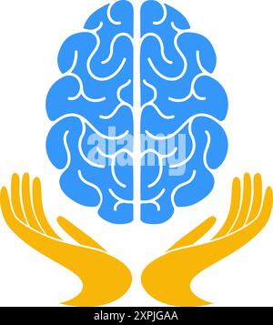 Due mani umane sono detiene cervello umano sostenere il concetto di cervello sano Illustrazione Vettoriale