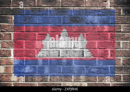 Bandiera cambogiana su sfondo murario Foto Stock