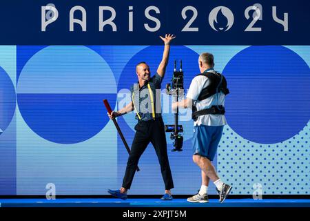 Parigi, Francia. 6 agosto 2024. Bill May degli Stati Uniti d'America prima della finale artistica di routine libera della squadra di nuoto dei Giochi Olimpici di Parigi 2024 al Centro acquatico di Parigi (Francia), 6 agosto 2024. Crediti: Insidefoto di andrea staccioli/Alamy Live News Foto Stock
