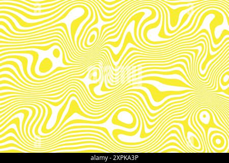 Sfondo astratto con linee ondulate. Curve di liquido gialle. Consistenza in marmo. Stampa mimetica. Schema scanalato. Carta da parati surreale con curve in bianco e nero Illustrazione Vettoriale