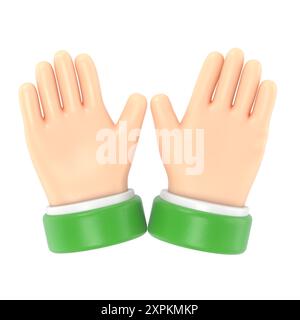 Icona movimento cartoni animati Mockup. Le due mani dell'uomo si estendono verso la parte anteriore e aprono la palma per chiedere benedizioni o pregare dal Signore nella Hajj, 3D ren Foto Stock