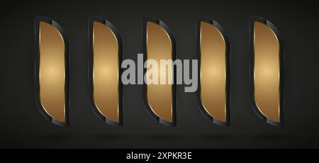 Cinque pulsanti Luxury e Premium, banner con disegno vettoriale, bottoni per Web Steel su sfondo scuro Illustrazione Vettoriale