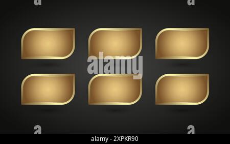 SET di SEI bottoni in acciaio su sfondo nero nei modelli Luxury Button e Premium Frame Vector Illustrazione Vettoriale