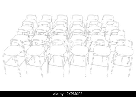 Illustrazione vettoriale icone sgabello barra insieme di contorni. Panca per sedia. Arredi Club. Vista frontale. Illustrazione Vettoriale