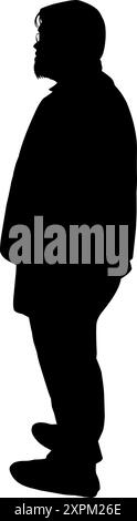 Silhouette di un uomo grasso. Perfetto per adesivi, tatuaggi, icone, loghi, elementi per banner, poster. Illustrazione Vettoriale