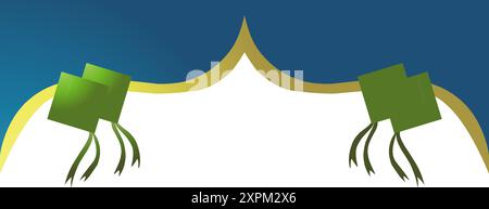 Sfondo a cupola della moschea a tema Ramadan in blu sfumato e ketupat con diamanti Illustrazione Vettoriale