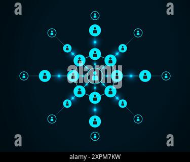 Rete aziendale globale, tecnologia digitale, concetto di scambio di dati. Business Intelligence e cloud computing, marketing digitale, elaborazione dei dati Illustrazione Vettoriale