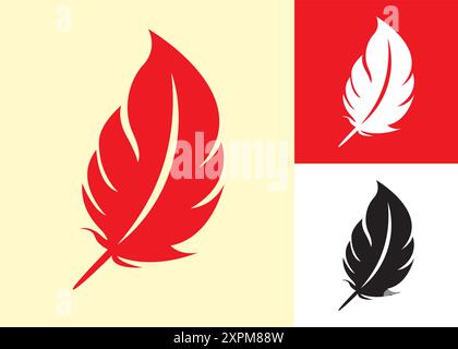 Logo di piume, emblema leggero o volante, icona elegante, semplice, lussuoso e dallo stile avventuroso, per affari o per l'azienda, cigno di piume Illustrazione Vettoriale