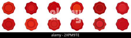 Guarnizione in cera rossa. Set di icone con sigillo paraffina. Icona timbro. Illustrazione Vettoriale