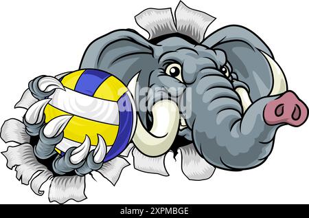 Elephant Volley Volley Ball Animal Mascot Illustrazione Vettoriale