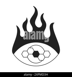 Y2K Mystic all SEE Eye Sacred Geomettoo with Burning Flame Outline icon Vector Flat illustrazione. Previsione dell'alchimia magica che guarda il bullseye Illustrazione Vettoriale