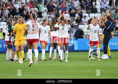 Decines Charpieu, Francia. 6 agosto 2024. USA Players celebrano, calcio, semifinale femminile tra Stati Uniti e Germania durante i Giochi Olimpici di Parigi 2024 il 6 agosto 2024 allo stadio Groupama di Decines-Charpieu vicino a Lione, Francia - foto Federico Pestellini/Panoramic/DPPI Media Credit: DPPI Media/Alamy Live News Foto Stock