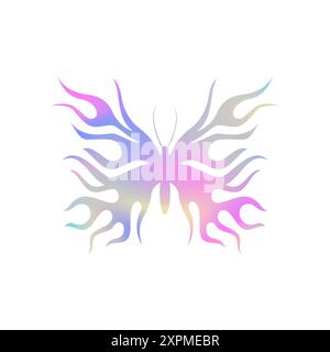 Farfalla Y2K fiamme fiamme glam metallo sfumato silhouette icona vettoriale piatta. Insetto estivo volante estetico ornamentale psichedelico neo Illustrazione Vettoriale