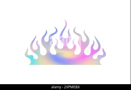 Illustrazione piatta del vettore dell'icona dell'ologramma al neon del metallo al neon astratto della fiamma incendiata Y2K. Elegante e futuristica silhouette futuristica, futuristica Illustrazione Vettoriale
